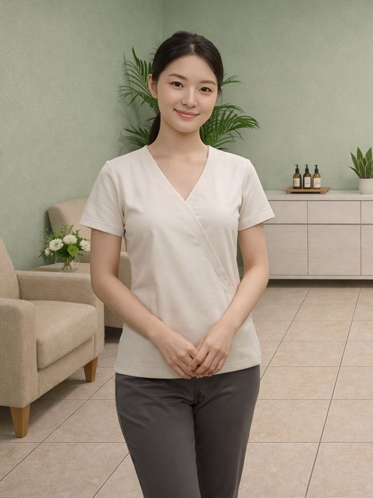 Licensed therapist standing in a calm private treatment room at Nature Massage Spa Midway City