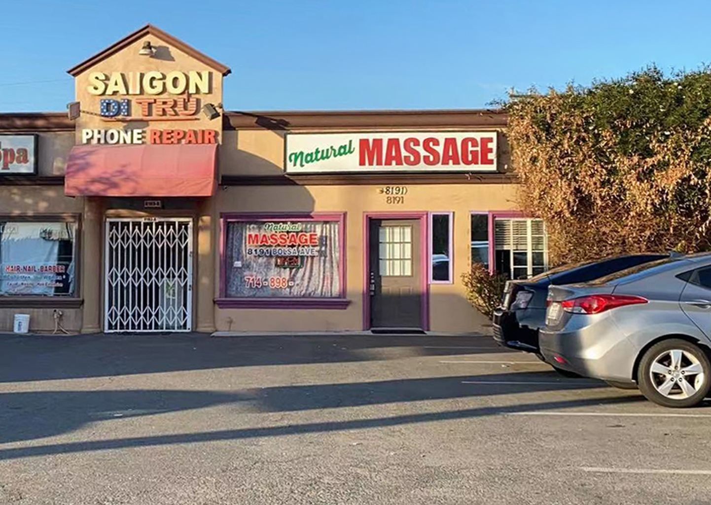 The Natural MASSAGE storefront of Nature Massage Spa at 8191 Bolsa Ave, Midway City CA