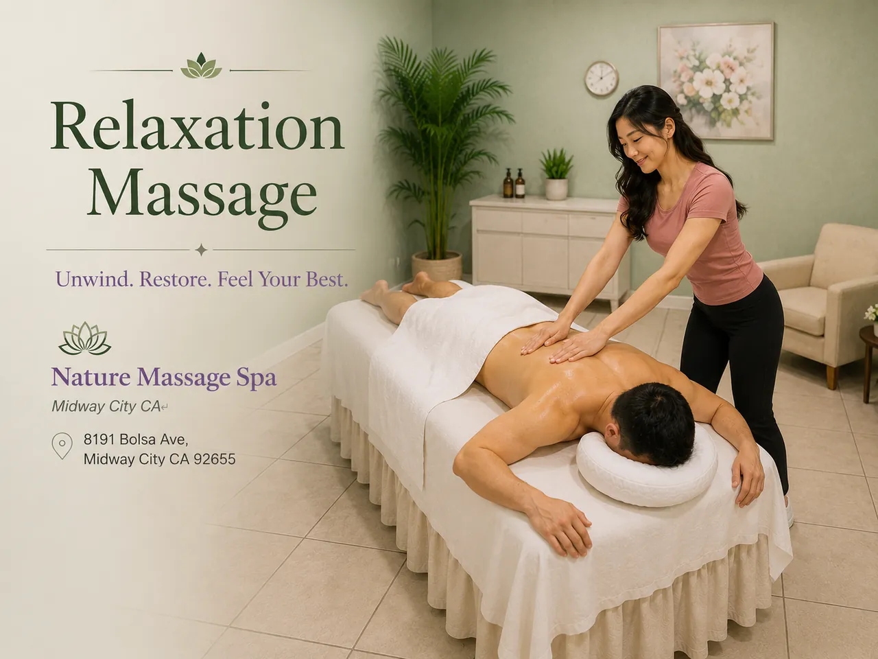 Relaxation Massage in Midway City, CA at Nature Massage Spa